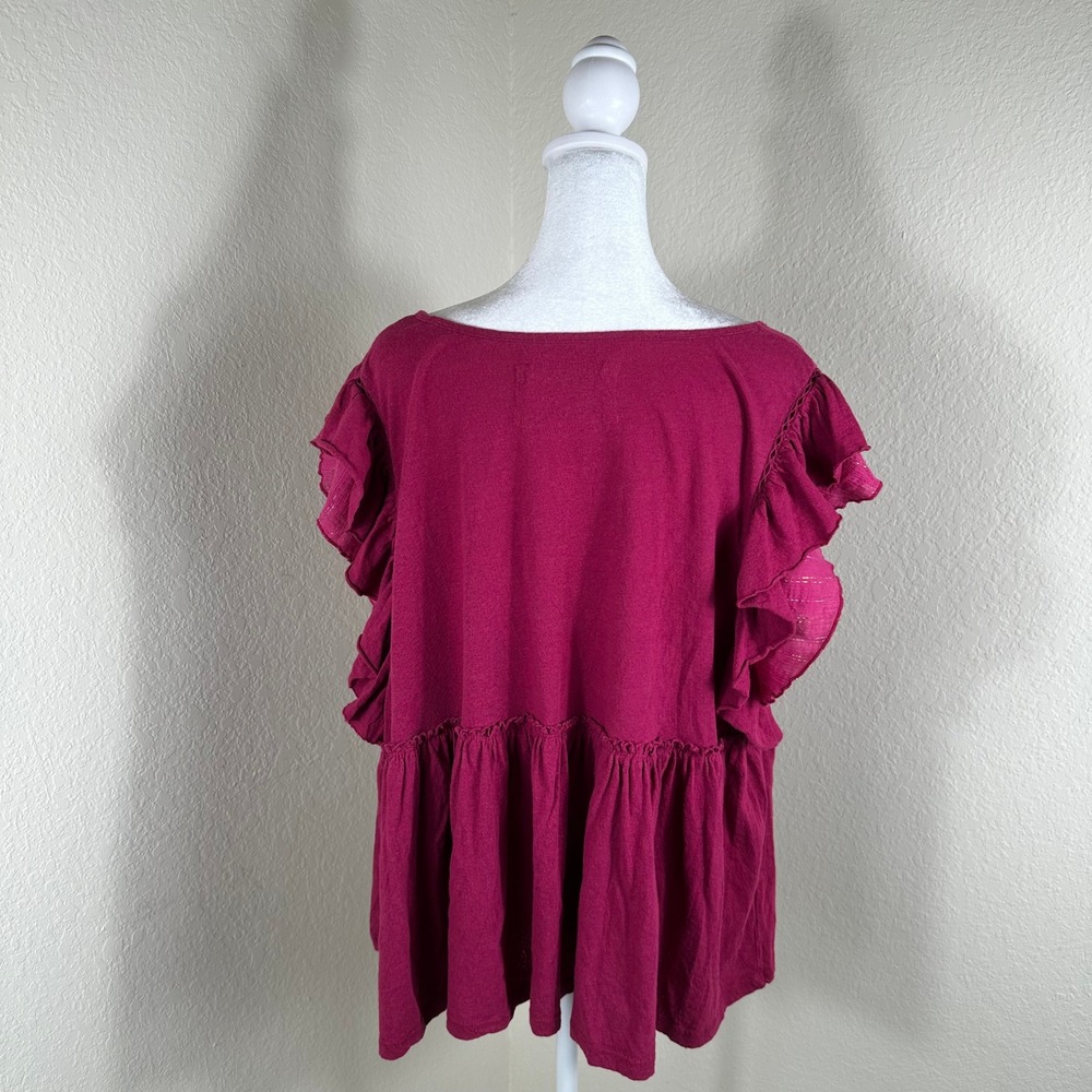 Anthropologie Caroline Ruffled Babydoll Top Women XL‎ Magenta Boho Blouse Peplum - Picture 2 of 5